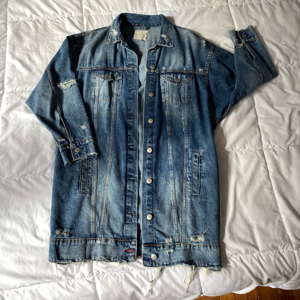 Longline Distressed Denim Jacket